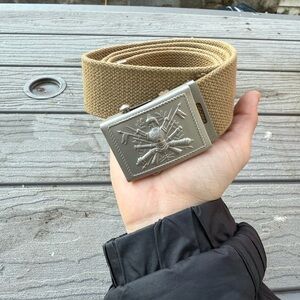 Tan Canvas Belt with Silver Buckle